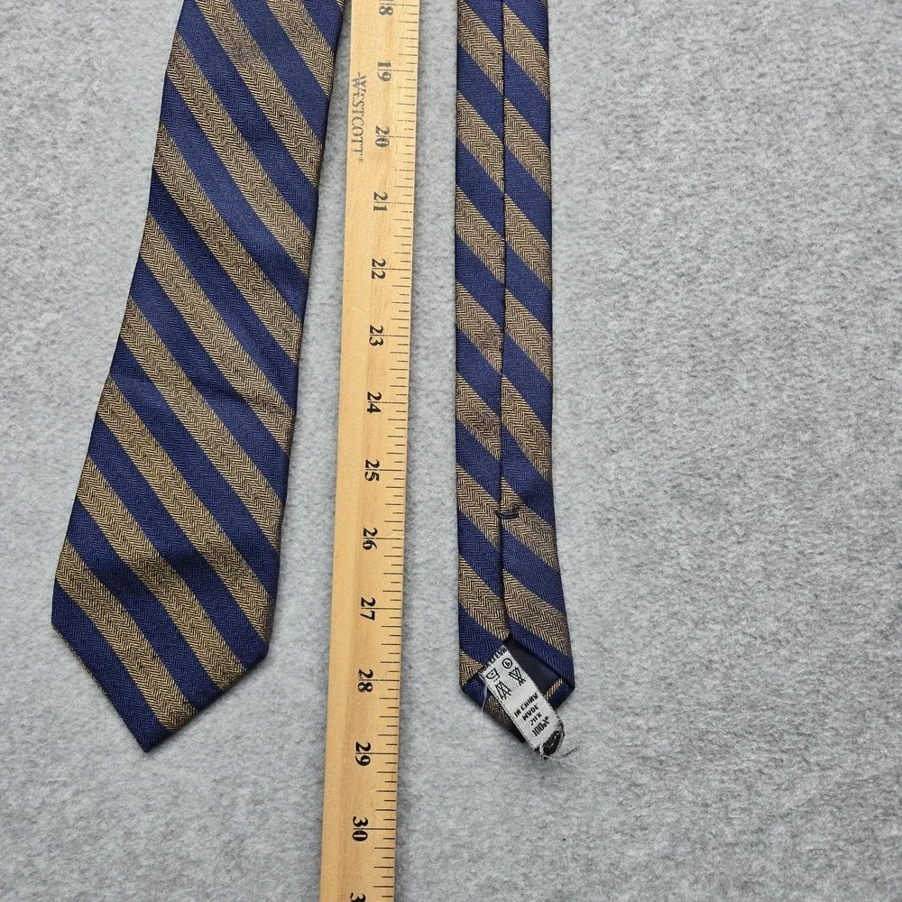 Paul Fredrick Tie Mens One Size Navy Gold Striped 100%‎ Silk Herringbone Classic